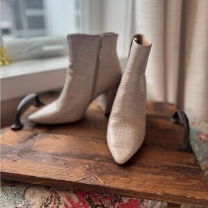 Express Croc-Embossed Ankle Boots - Beige